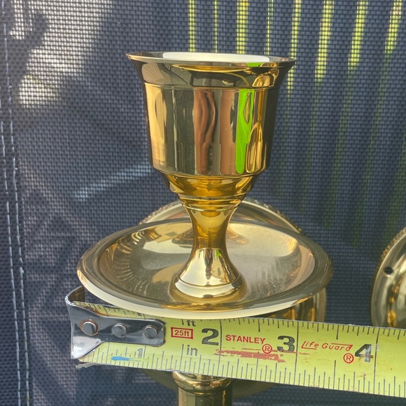 Vintage Pair of Solid Brass Shiny Wall Candle Sconces Hollywood Regency India - Picture 11 of 14